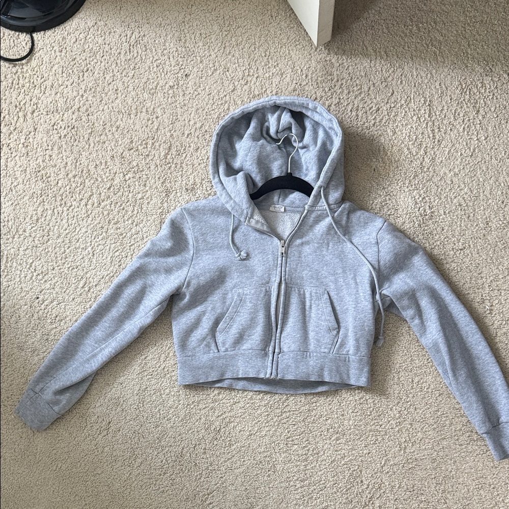 Brandy Melville Light Gray Christy Cropped Hoodie